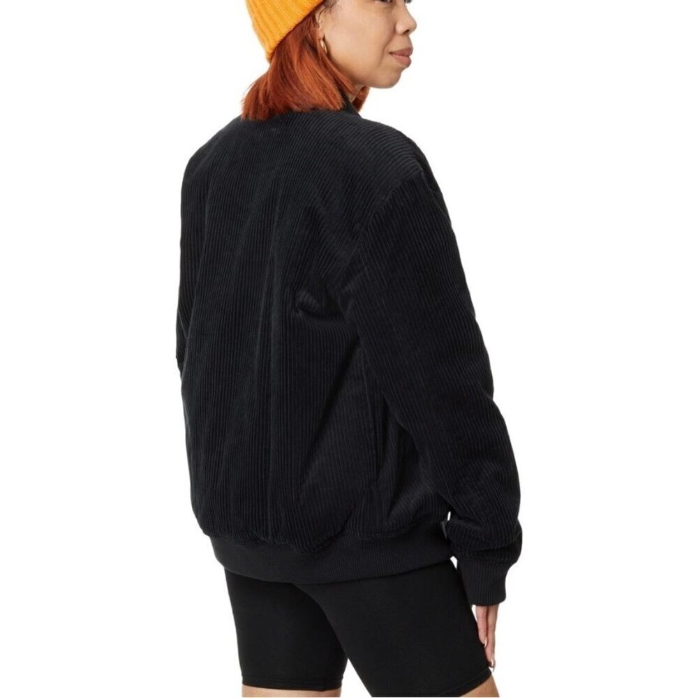 Label Go To Corduroy Bomber Ribbed Coat Jacket Insulated XS Women Black